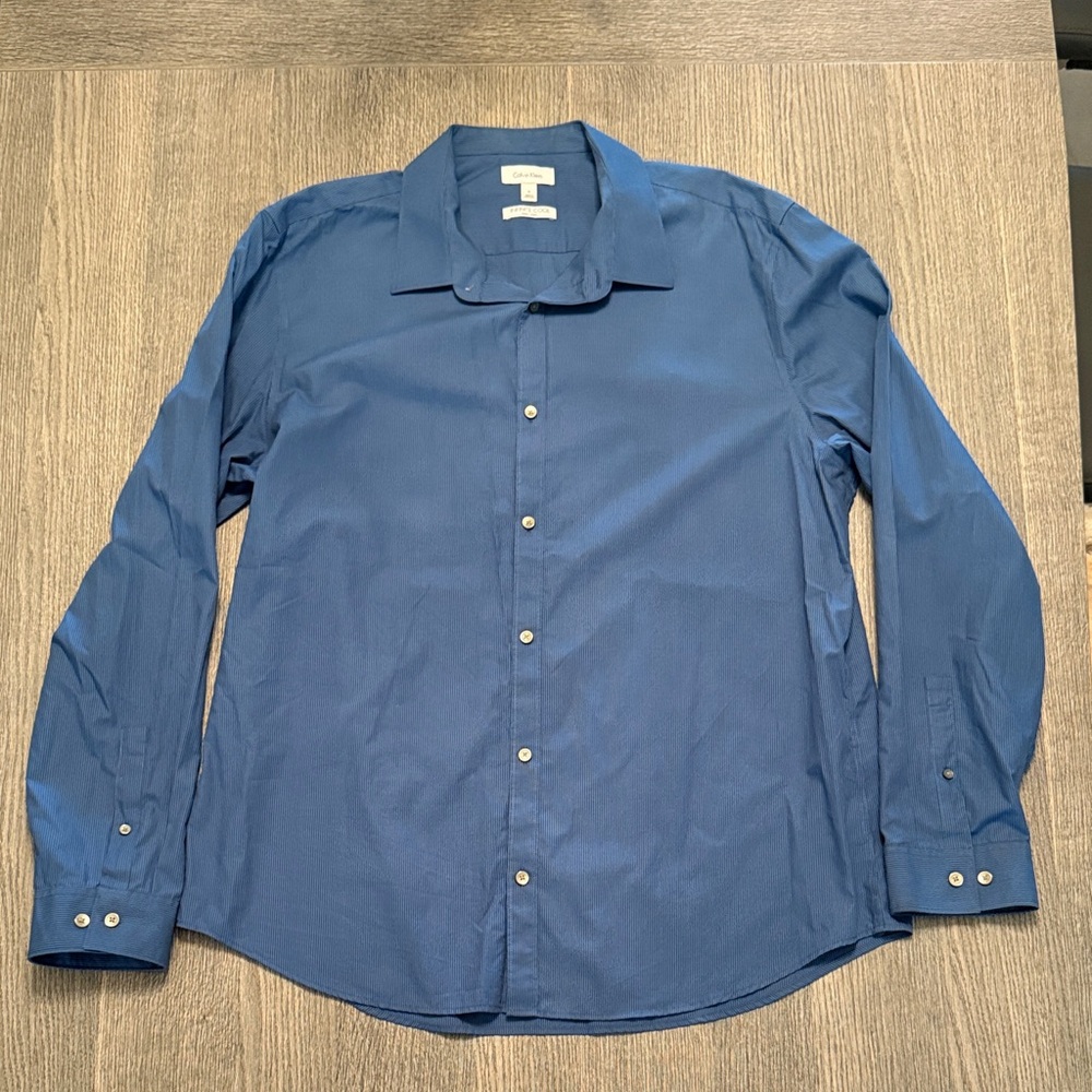 Calvin Klein Blue Striped Dress Shirt